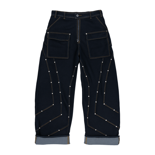 Utility Studded Wide-Leg Denim Pants