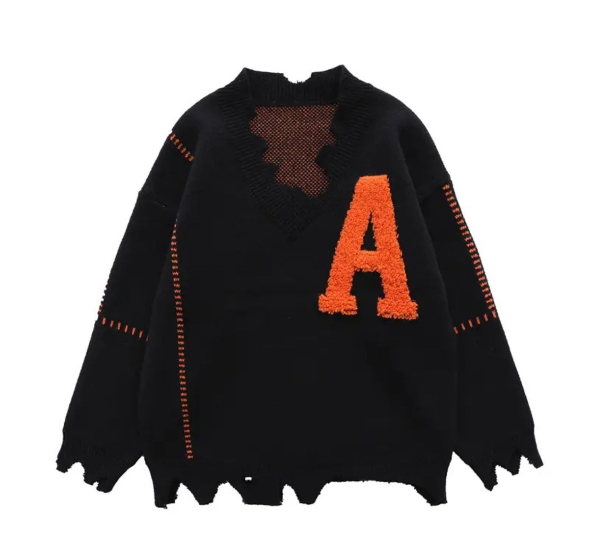Varsity “A” Distressed Knit Sweater